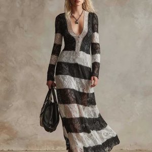 Striped Lace Maxi Dress