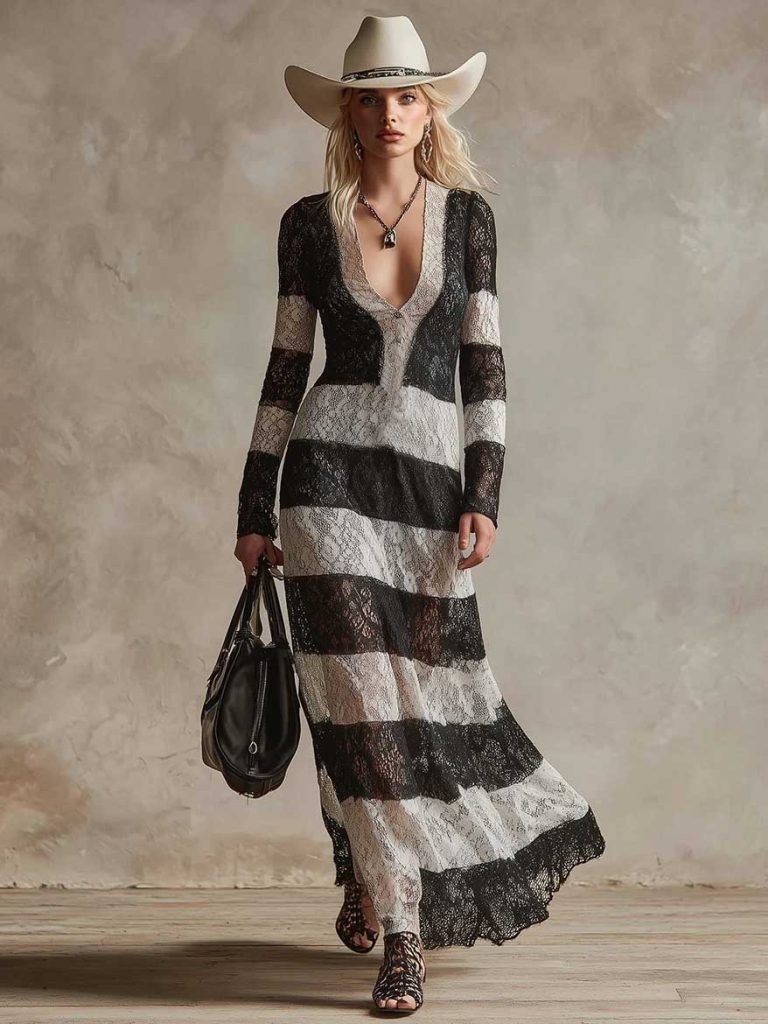 Striped Lace Maxi Dress