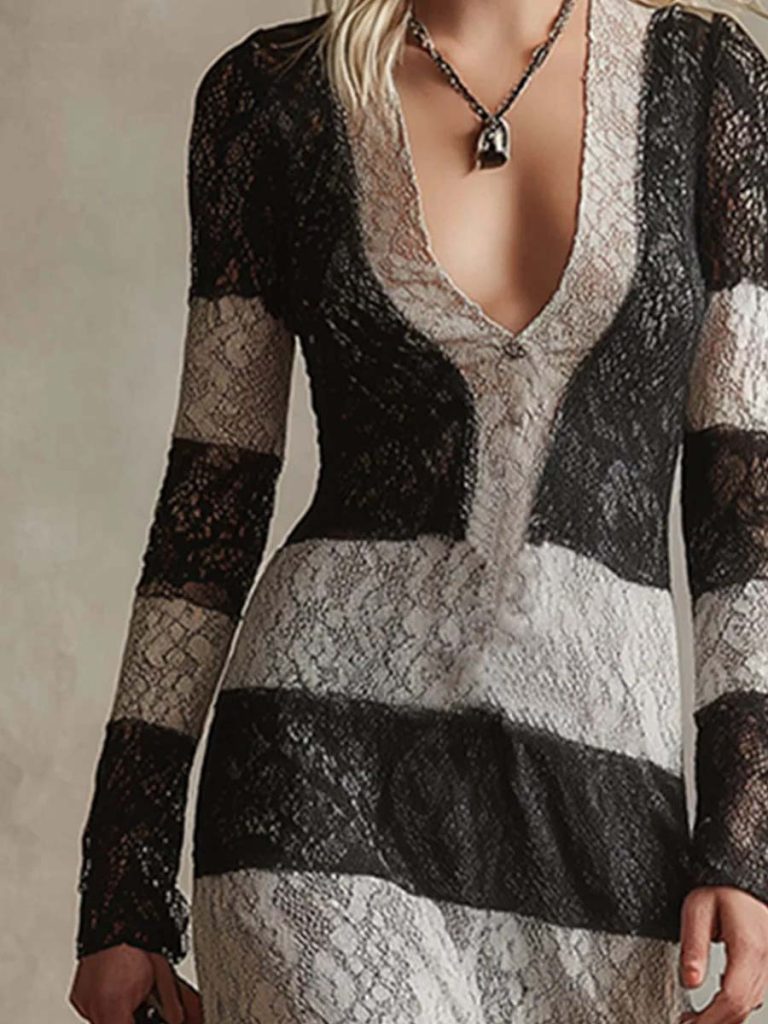 Striped Lace Maxi Dress