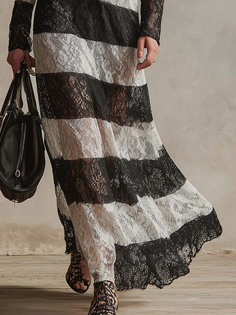 Striped Lace Maxi Dress