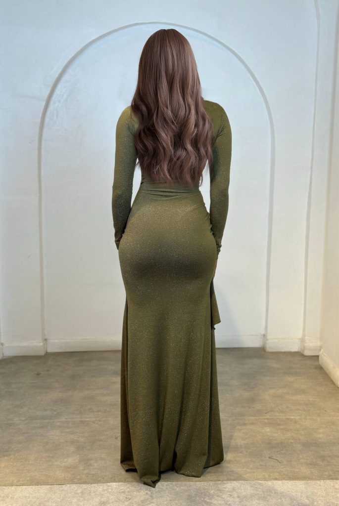 Ruched Asymmetric Neck Elegant Maxi Dress