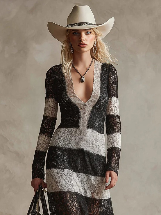 Striped Lace Maxi Dress