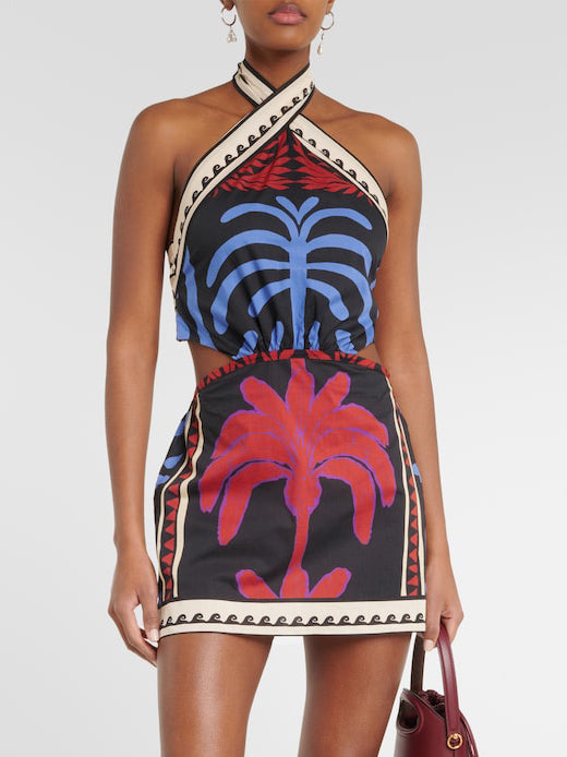 Printed Halter Mini Dress